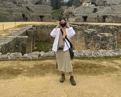 Alyssa Rodello at the historic Roman amphitheater of Itálica.